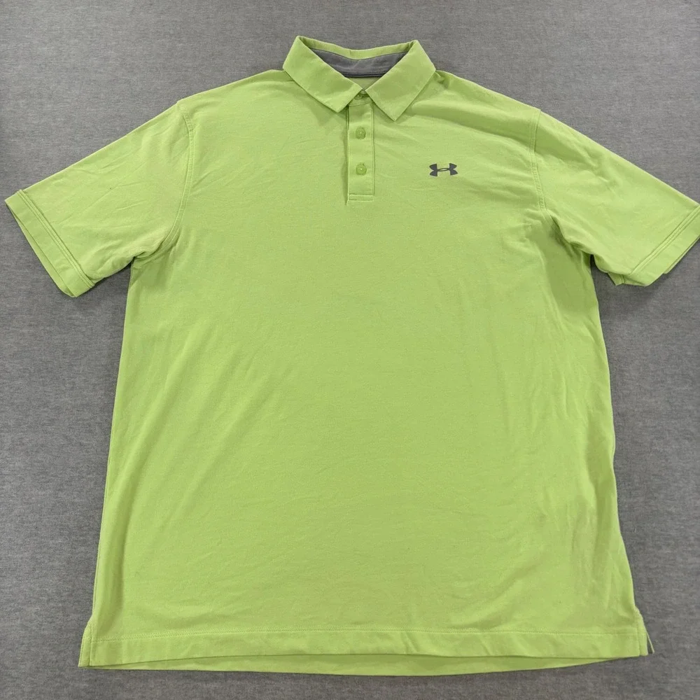 Under Armour Mens HeatGear Loose Fit Polo Shirt Lime Green Large Short Sleeve